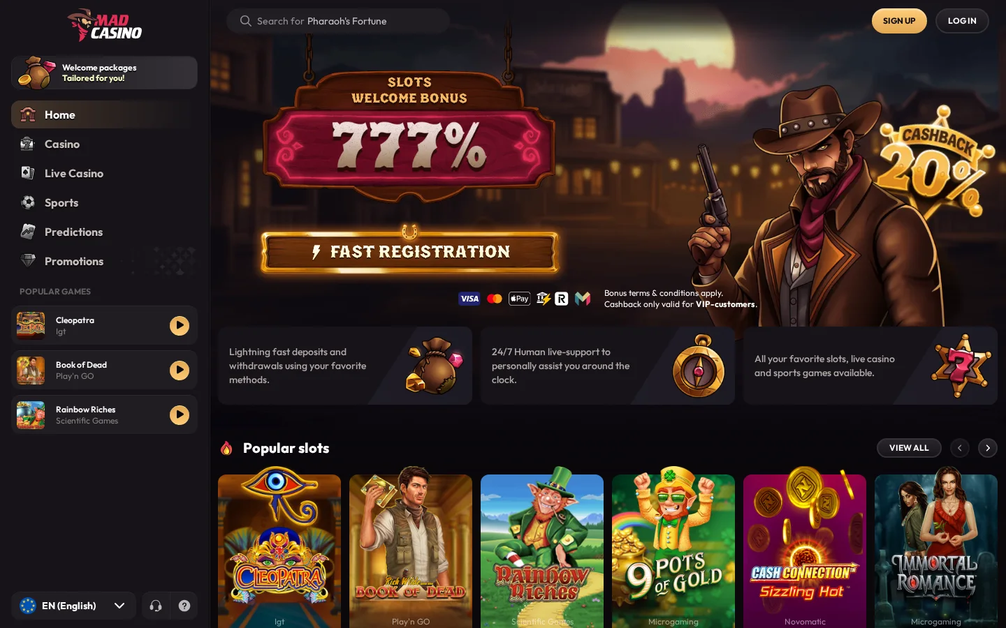 Mad Casino homepage screenshot
