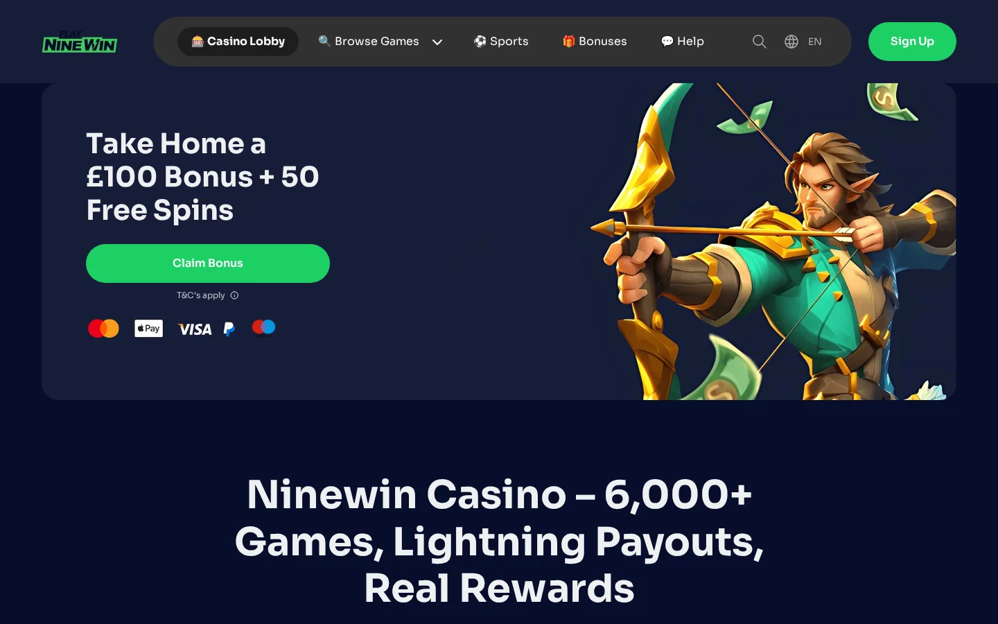 NineWin homepage screenshot