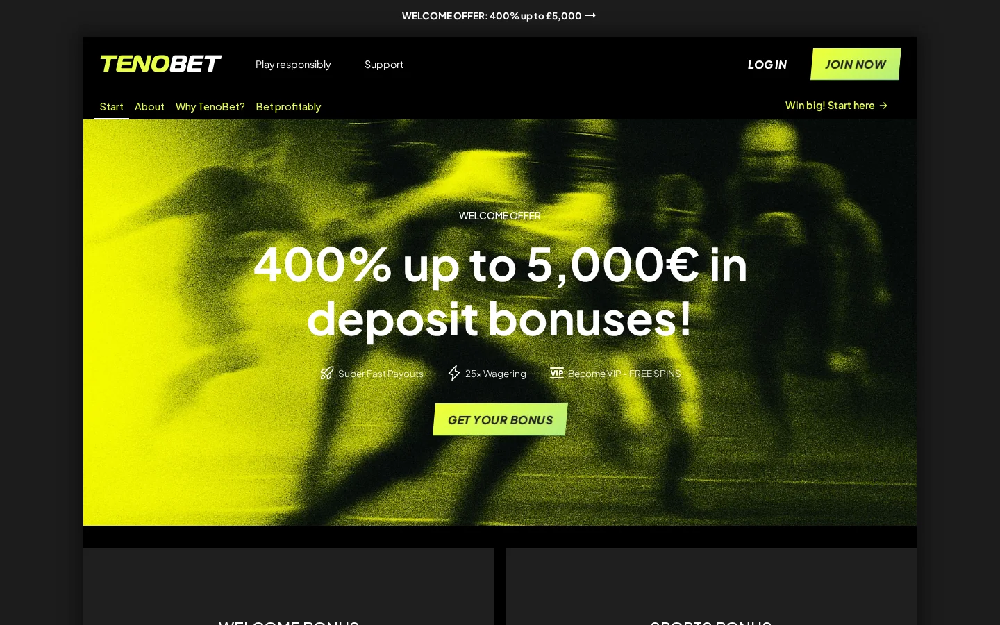 Tenobet homepage screenshot