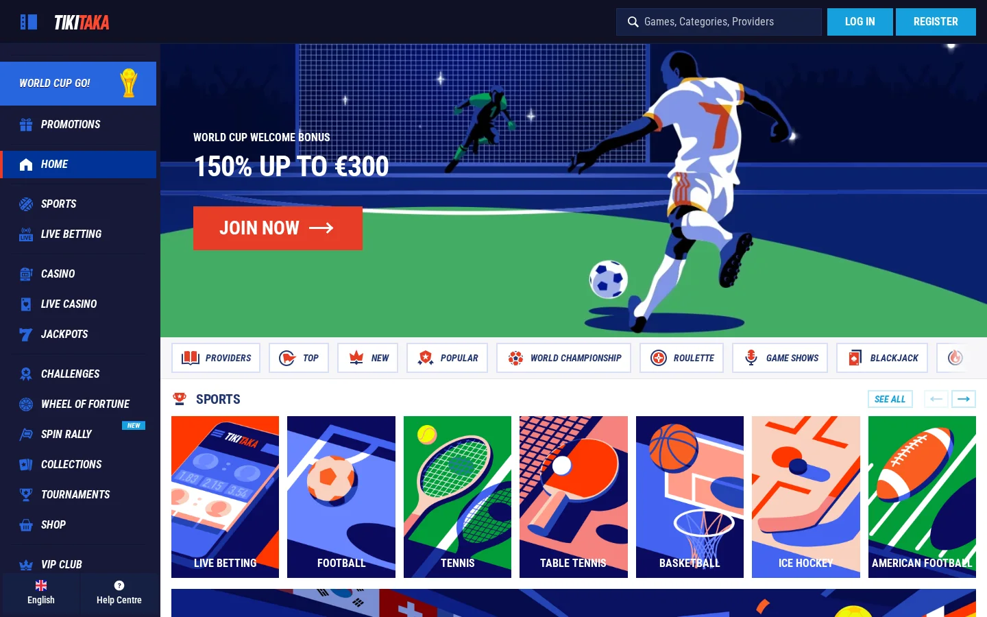 TikiTaka homepage screenshot