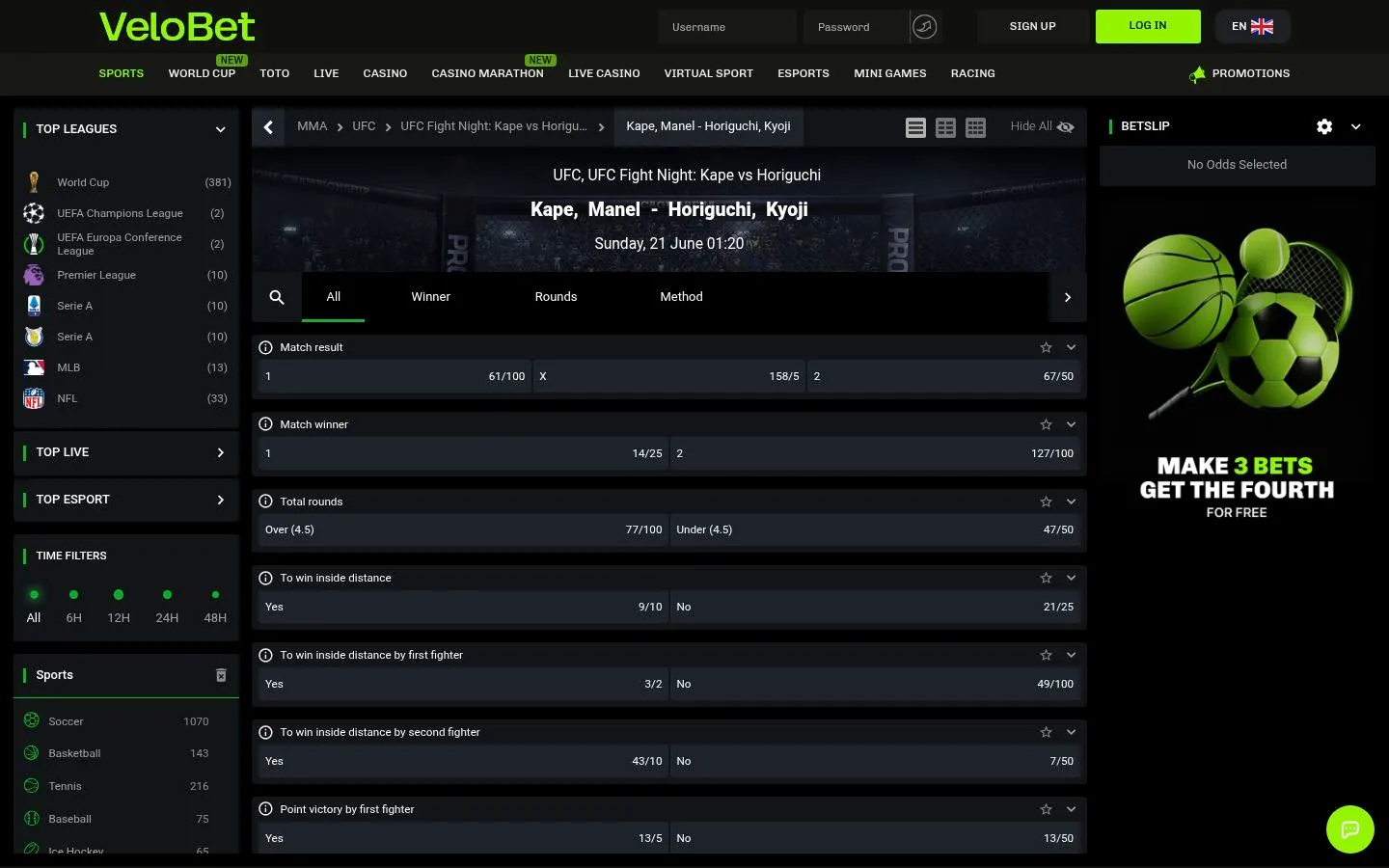 Velobet homepage screenshot