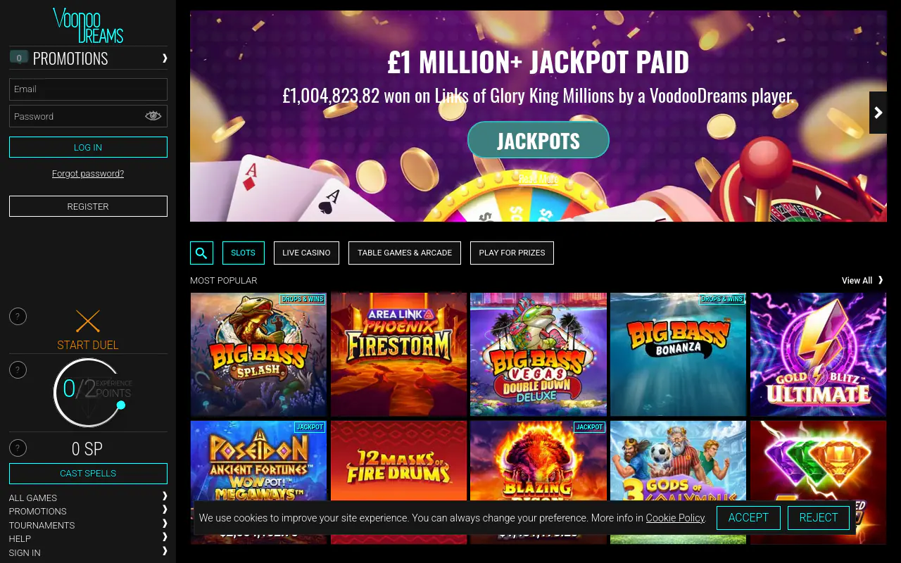 Voodoo Dreams homepage screenshot