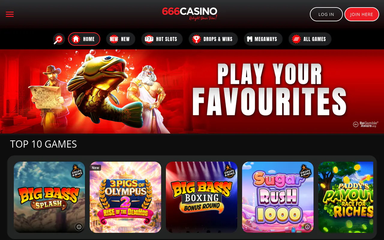 666 Casino homepage screenshot
