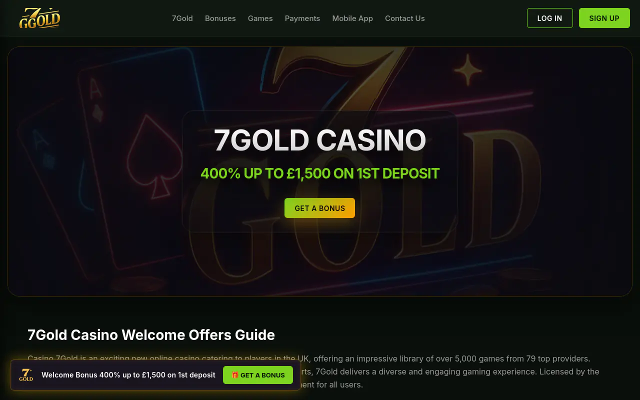 7Gold Casino homepage screenshot