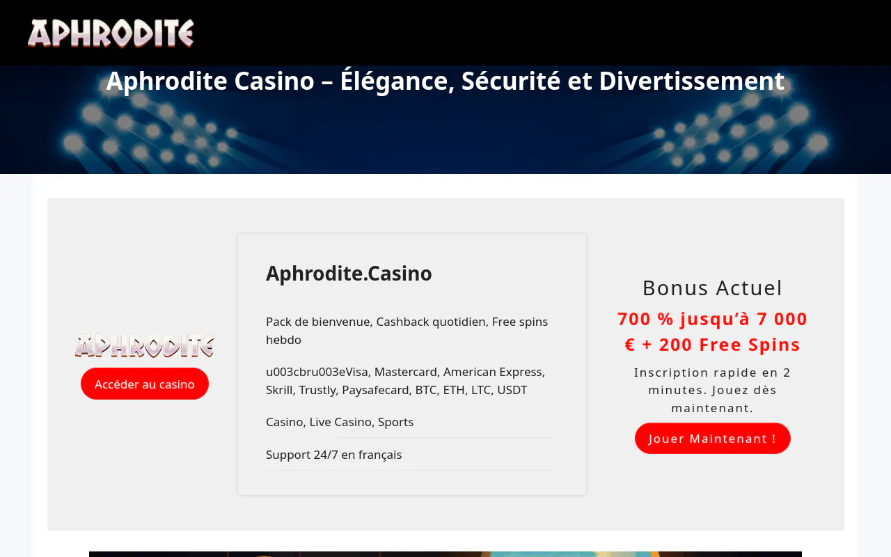 Aphrodite Casino homepage screenshot