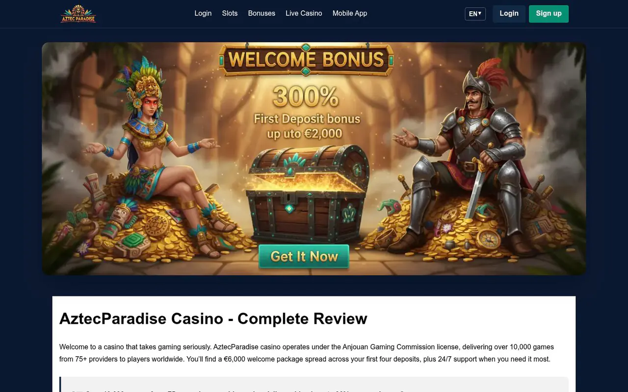 Aztec Paradise homepage screenshot