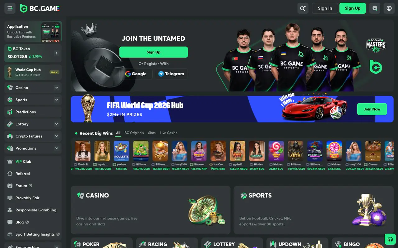 BC.Game homepage screenshot