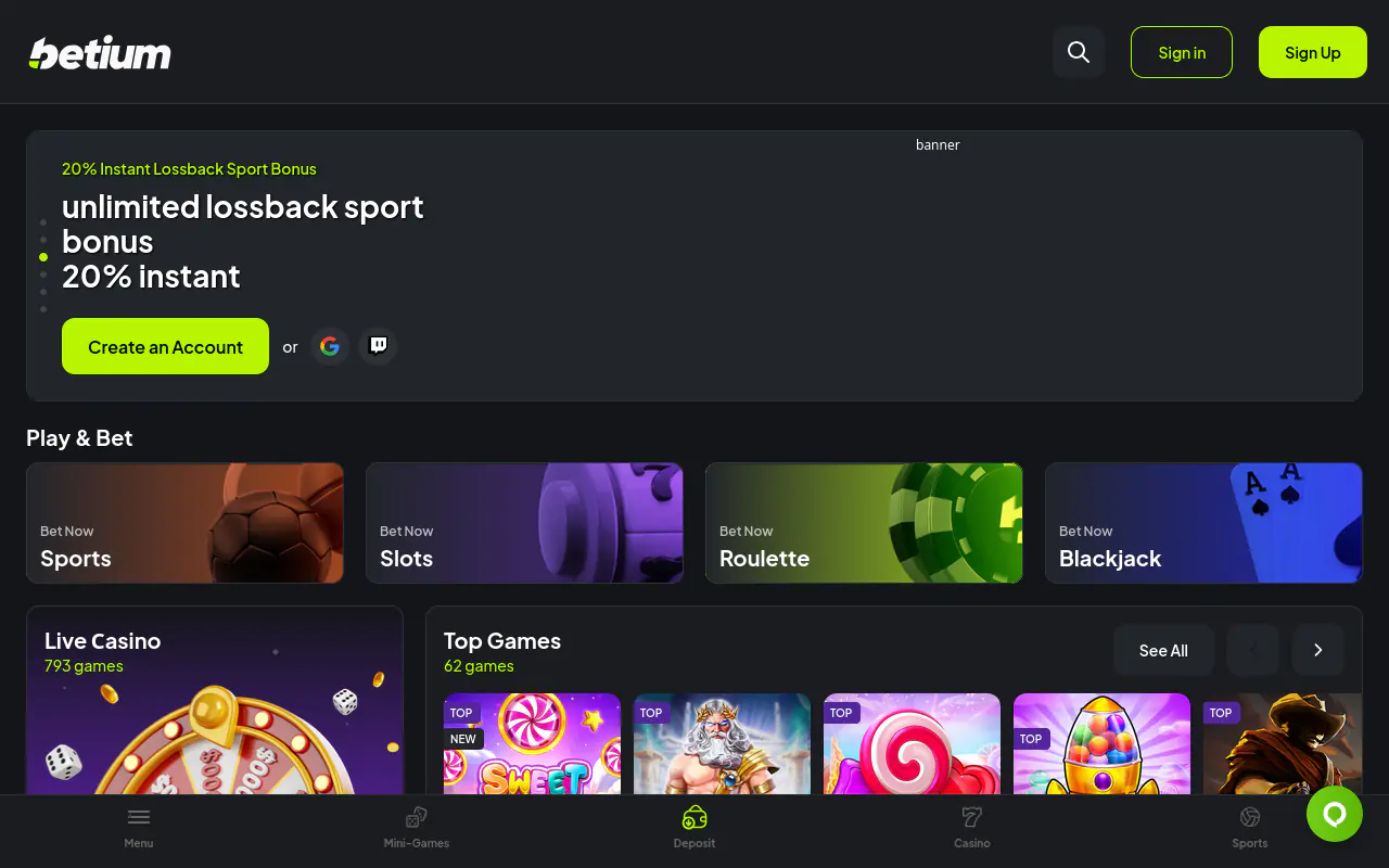 Betium homepage screenshot