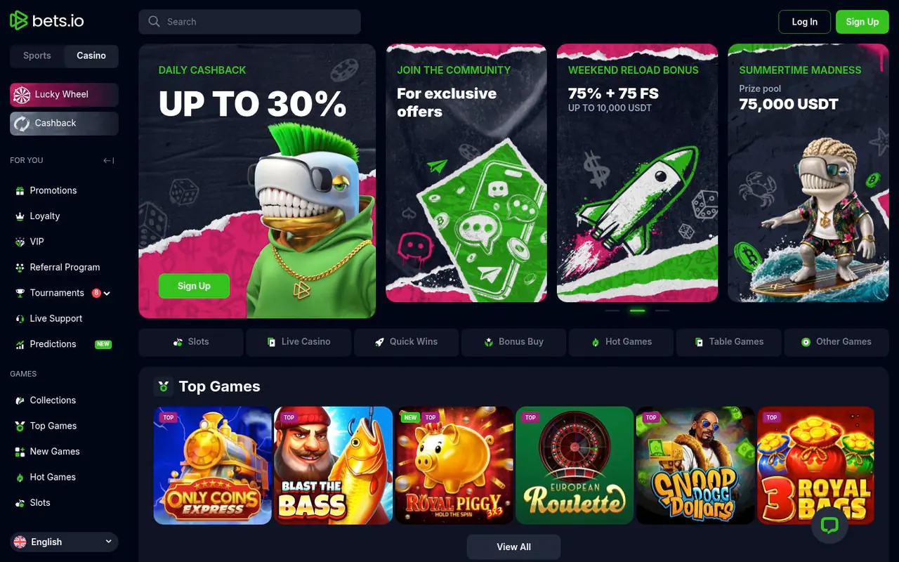Bets.io homepage screenshot