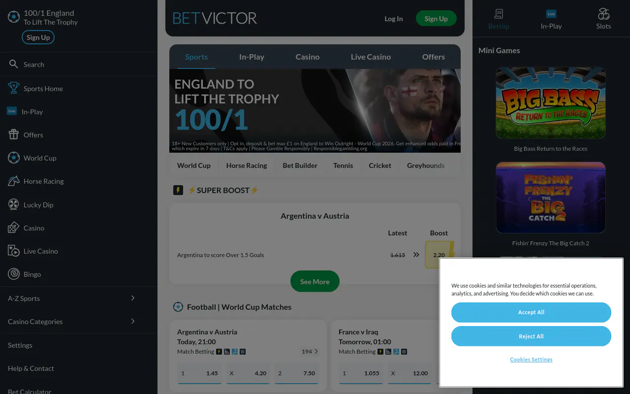 BetVictor homepage screenshot