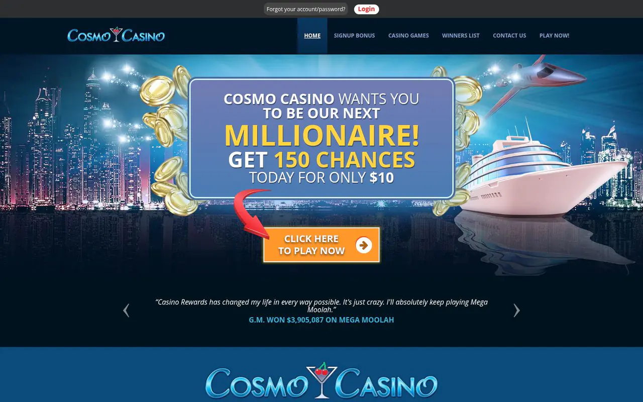 Cosmo Casino homepage screenshot