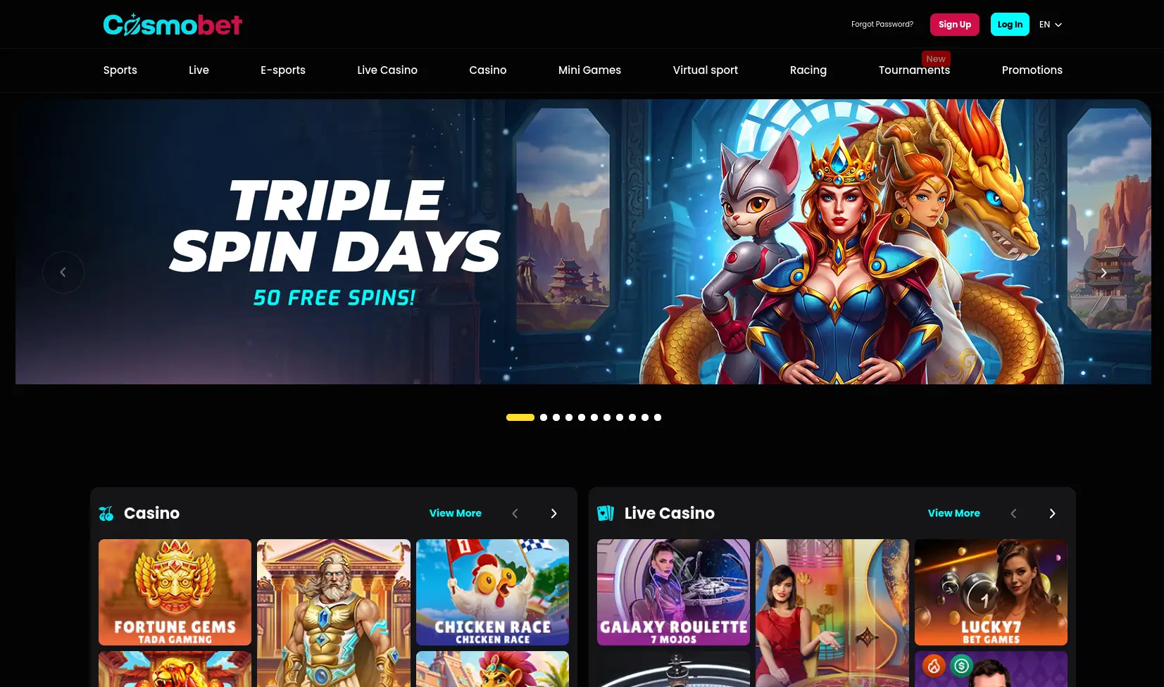Cosmobet homepage screenshot