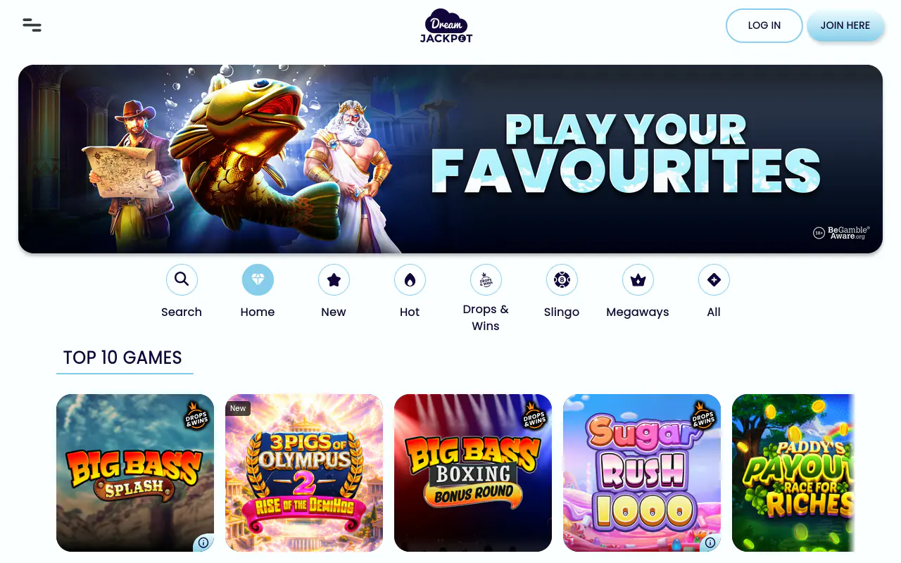 Dream Jackpot homepage screenshot