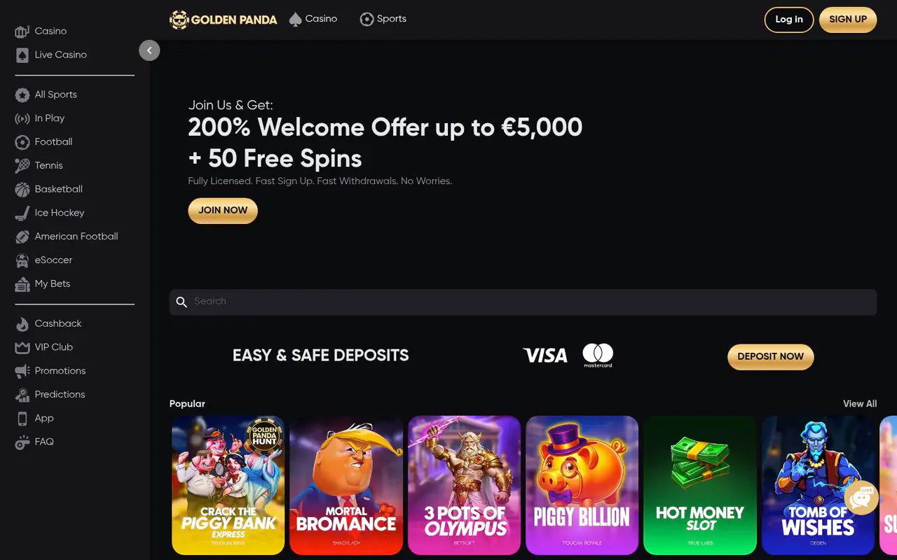 Golden Panda homepage screenshot