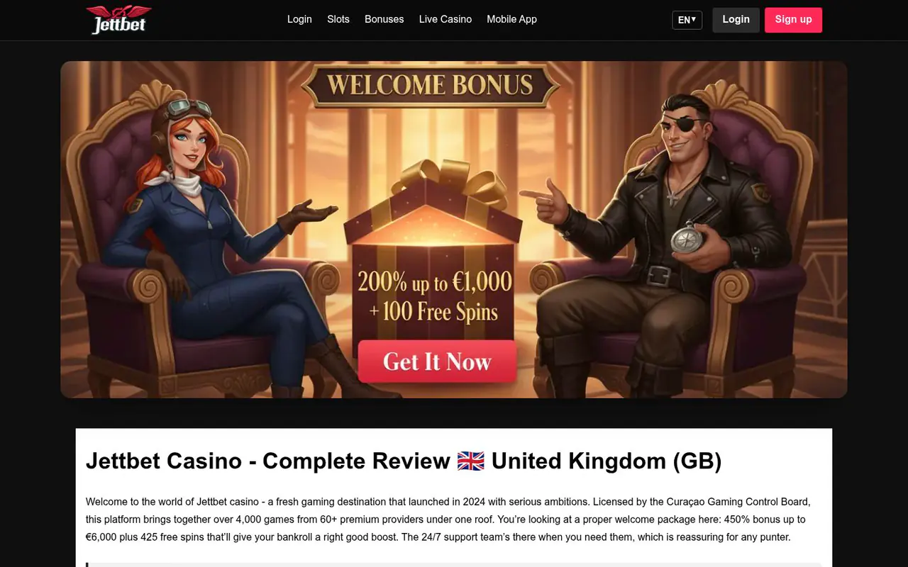 Jettbet homepage screenshot