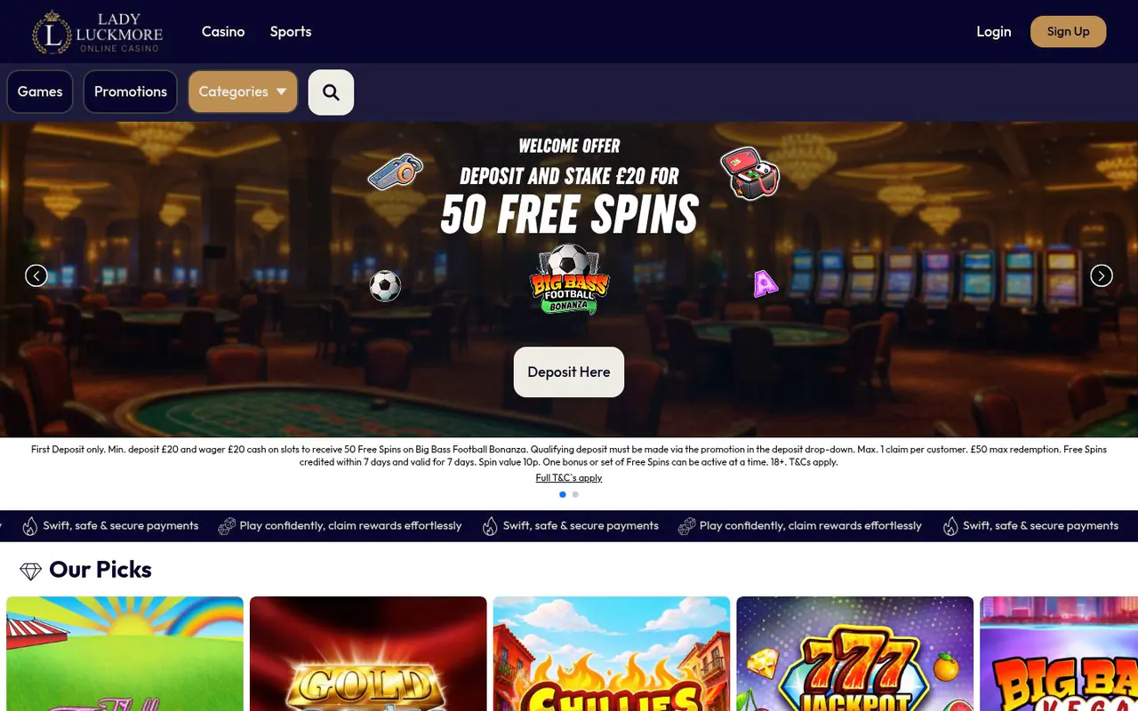 Lady Luckmore homepage screenshot