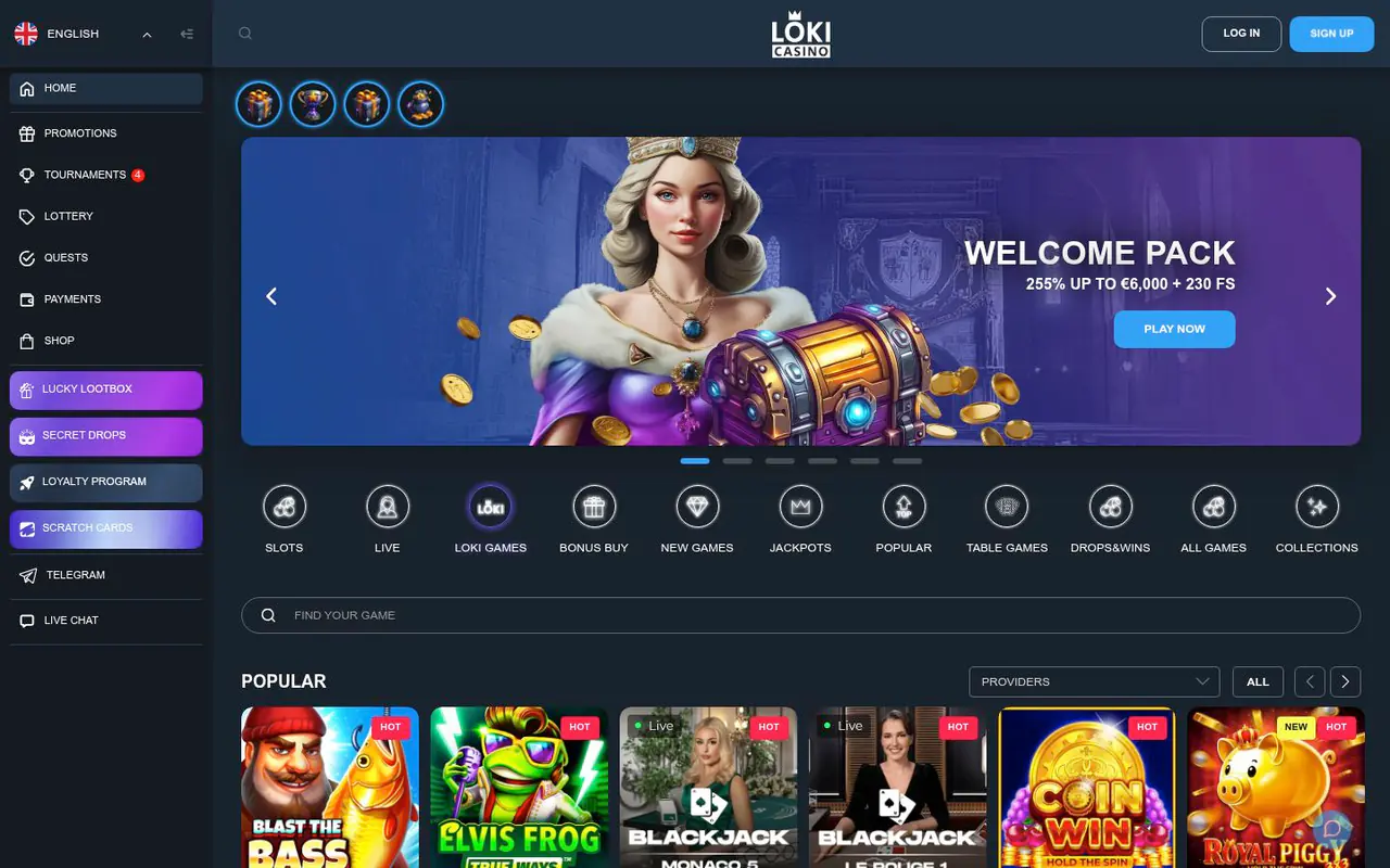 Loki Casino homepage screenshot