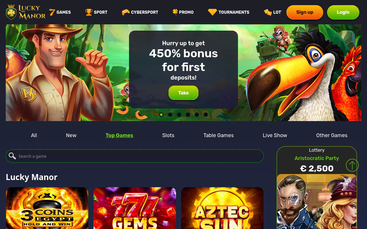 Lucky Manor homepage screenshot