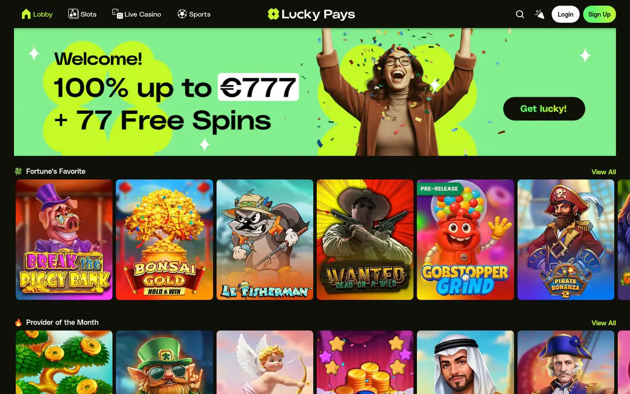 Lucky Pays homepage screenshot