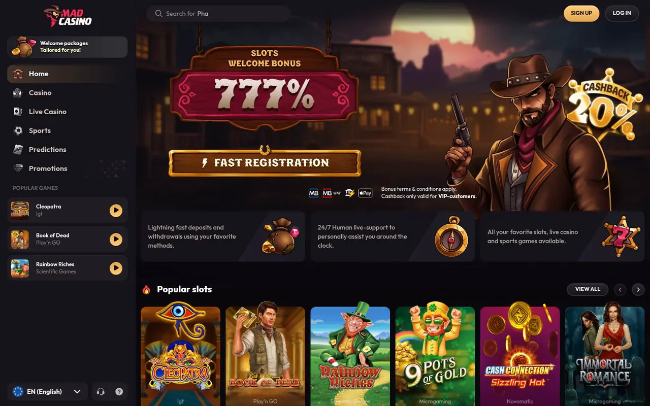 Mad Casino homepage screenshot