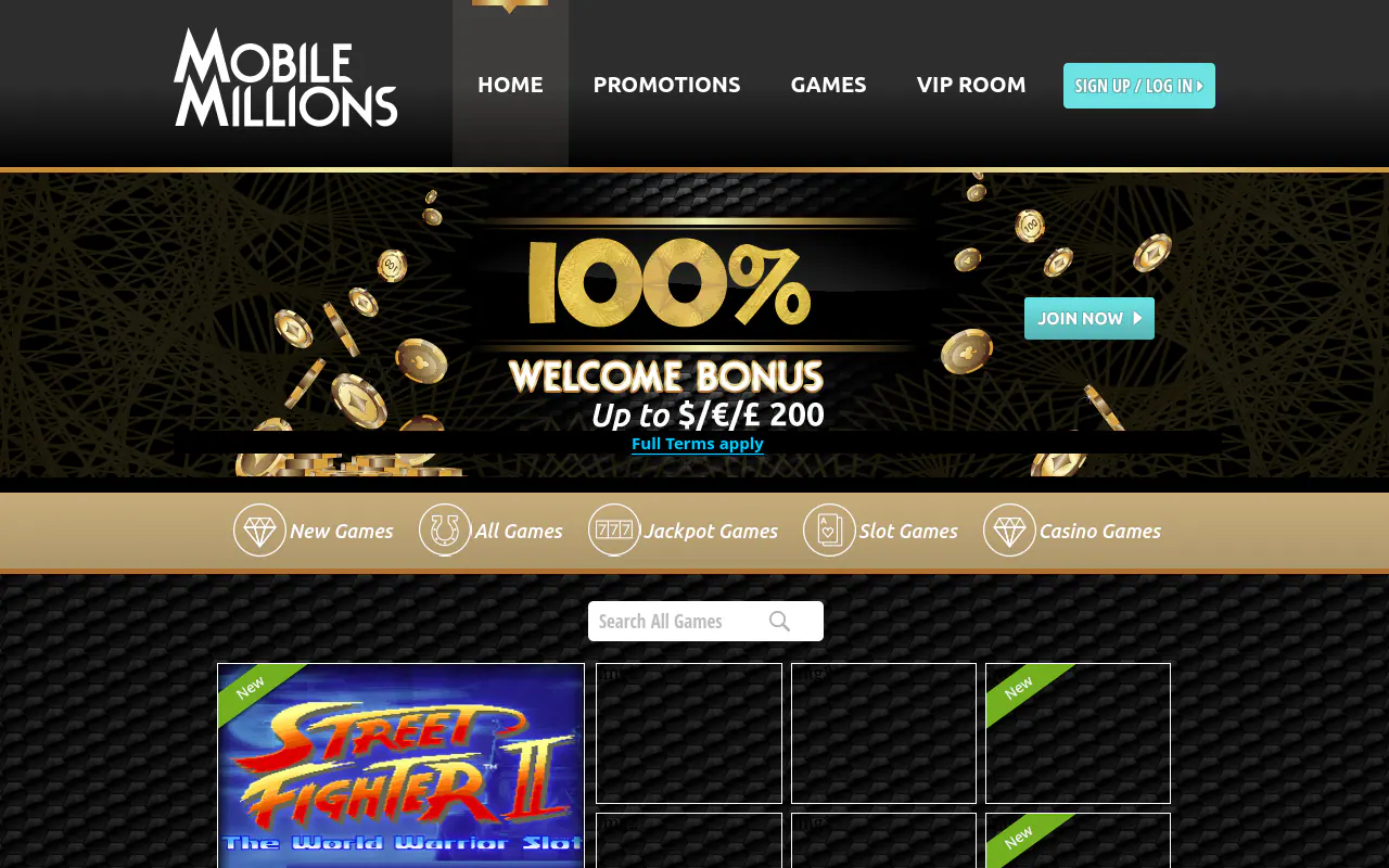 Mobile Millions homepage screenshot