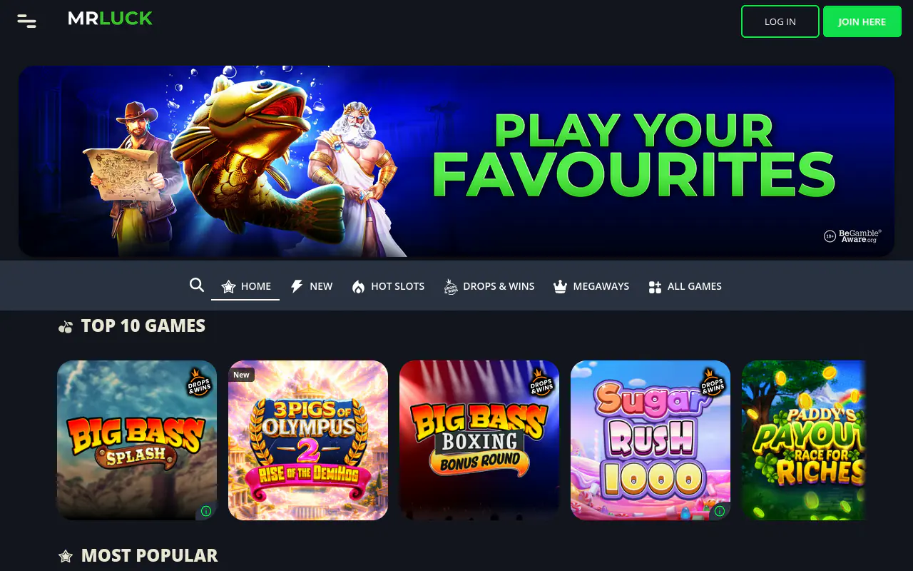 Mr Luck Casino homepage screenshot
