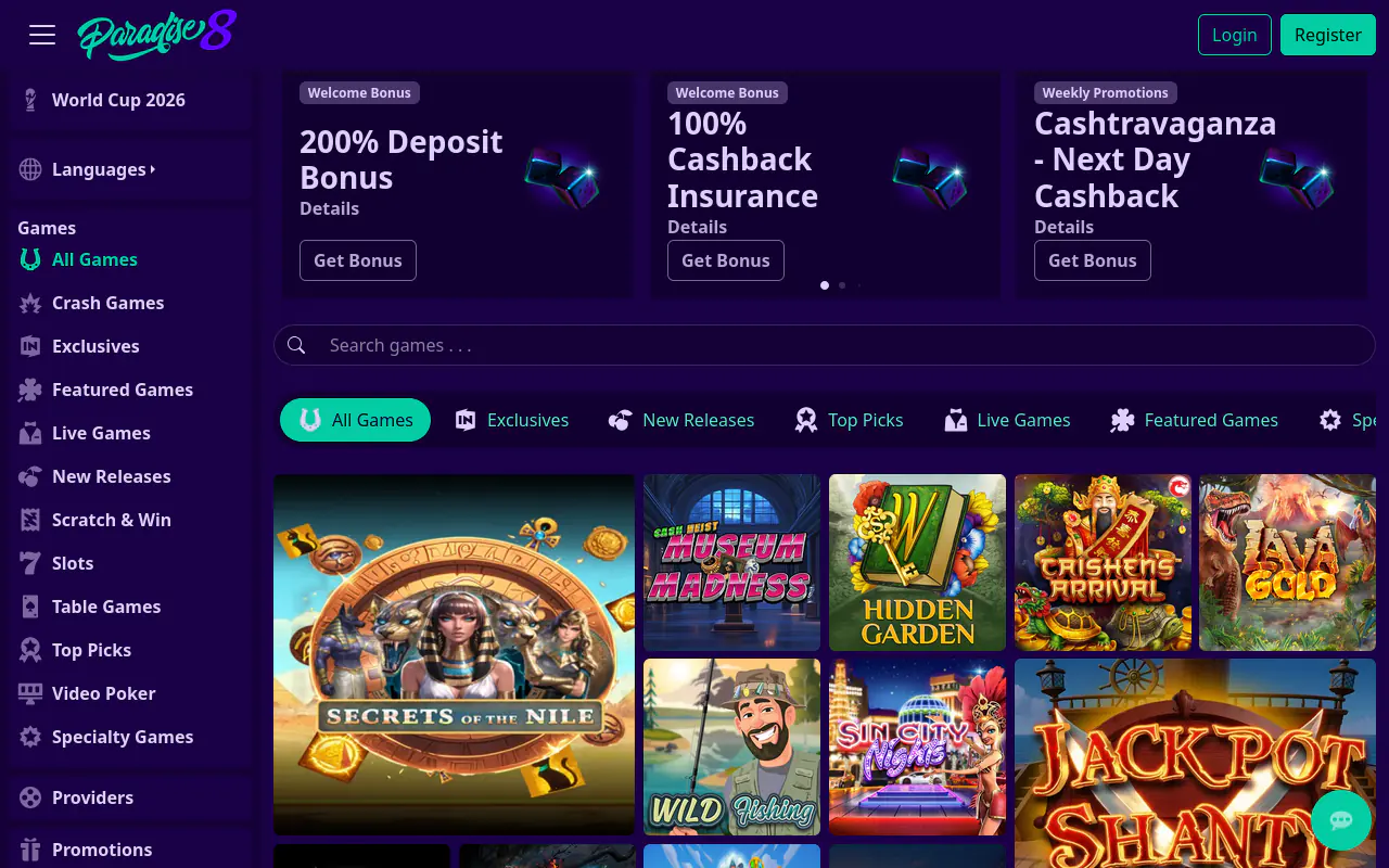 Paradise 8 homepage screenshot