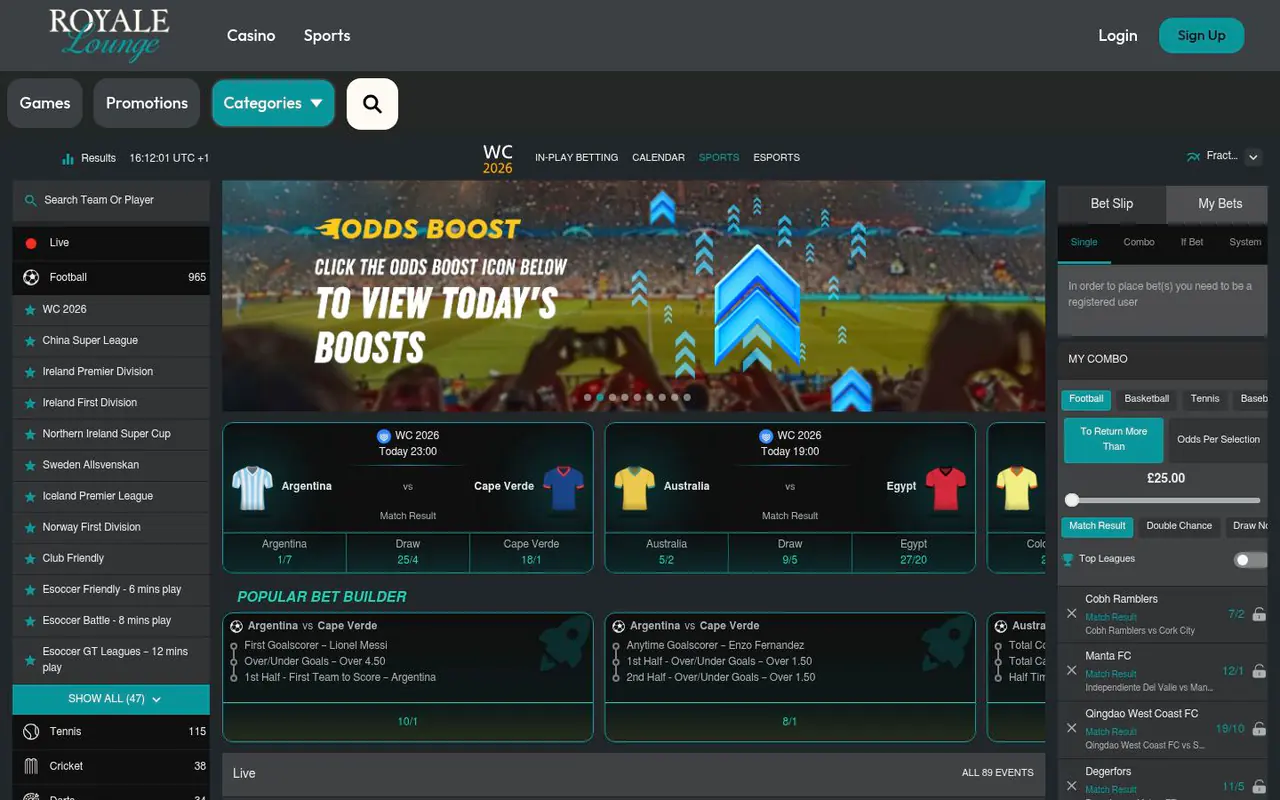 Royale Lounge homepage screenshot