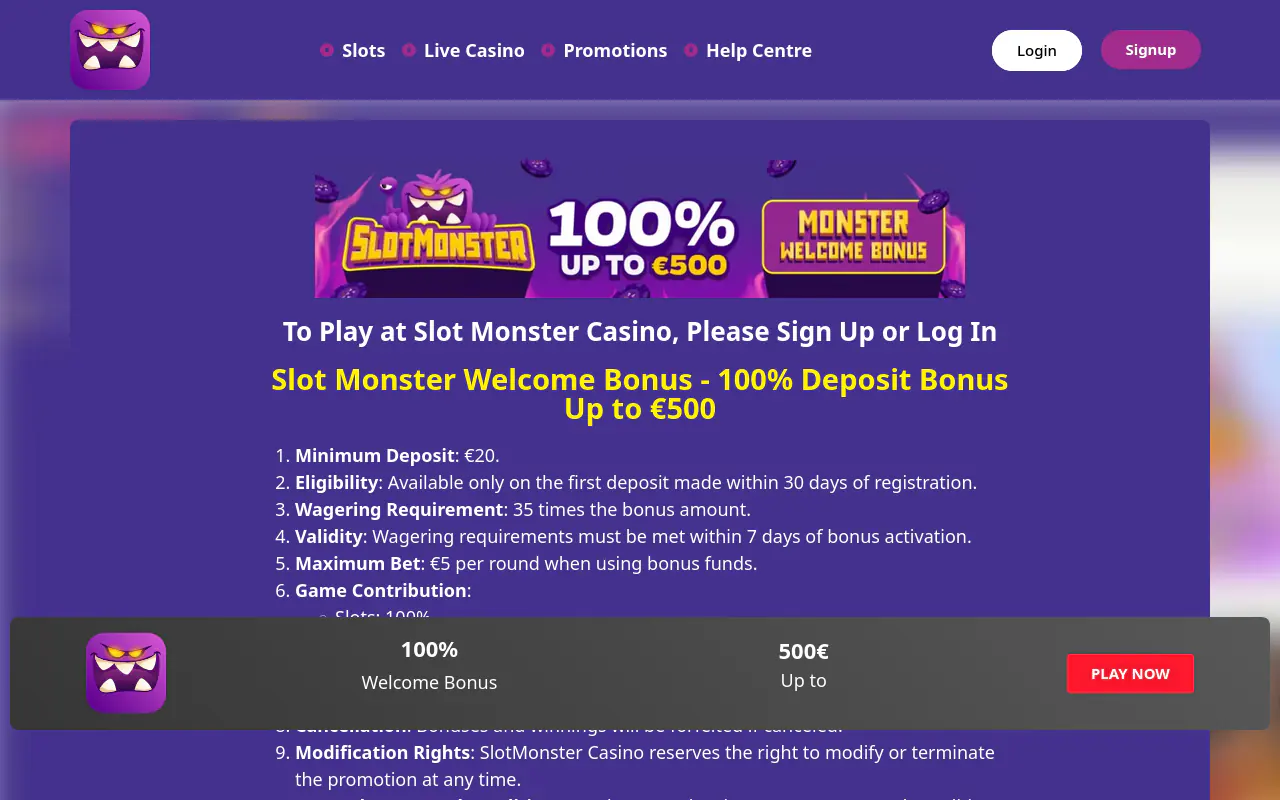 Slotmonster homepage screenshot