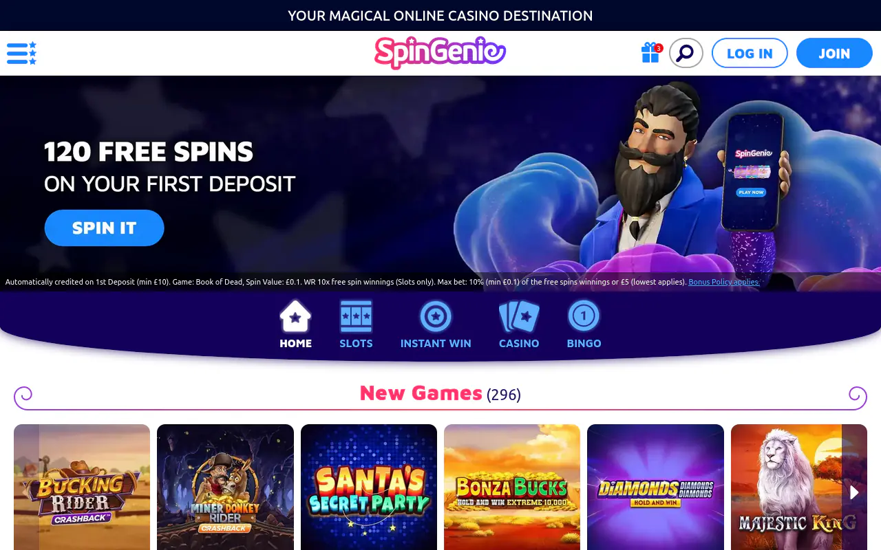 Spin Genie homepage screenshot