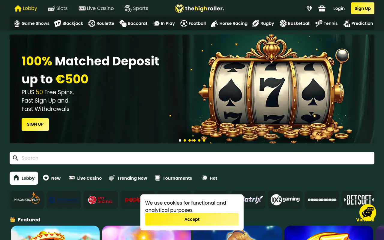The High Roller homepage screenshot