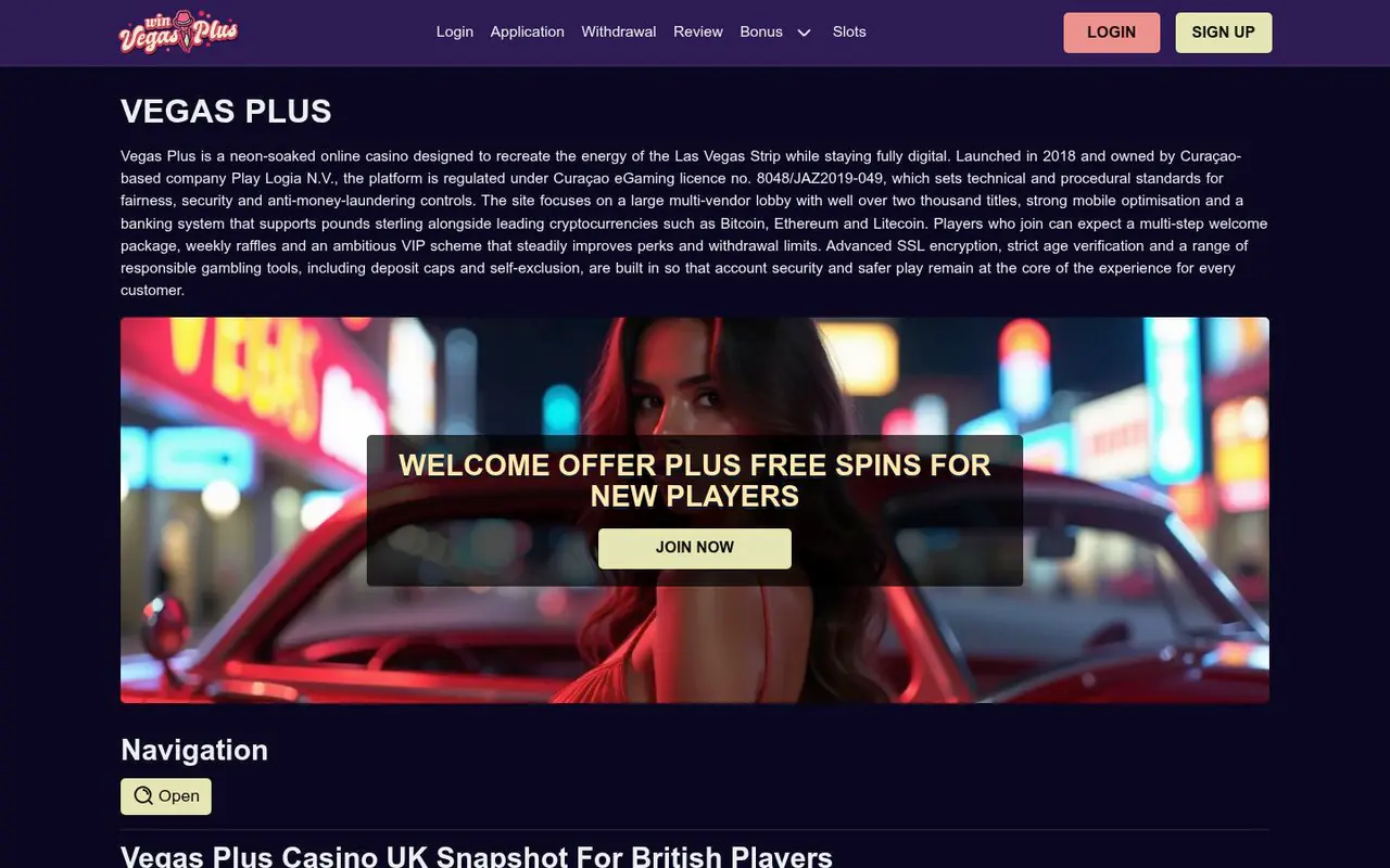 Vegas Plus (uk.net mirror) homepage screenshot