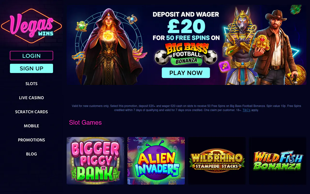 Vegas Wins homepage screenshot