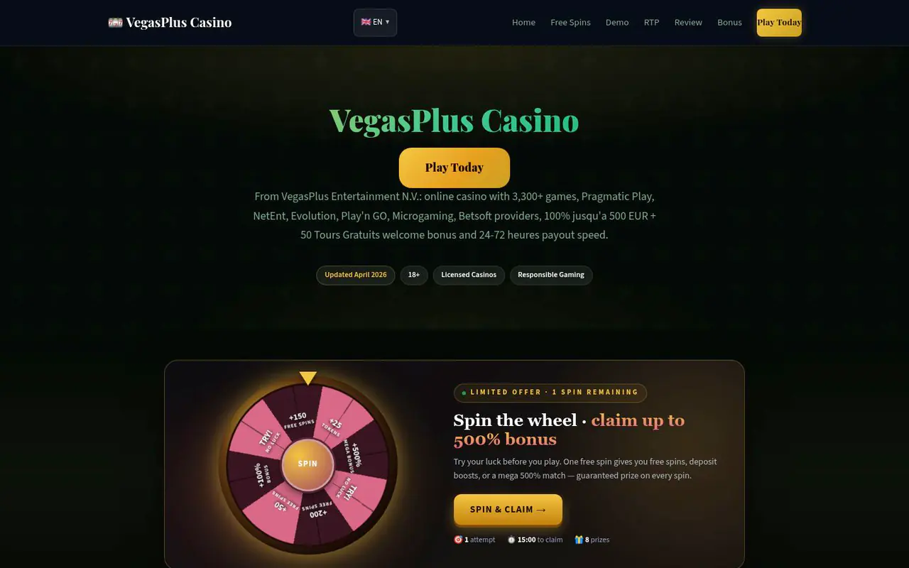 VegasPlus Casino (fr.site) homepage screenshot