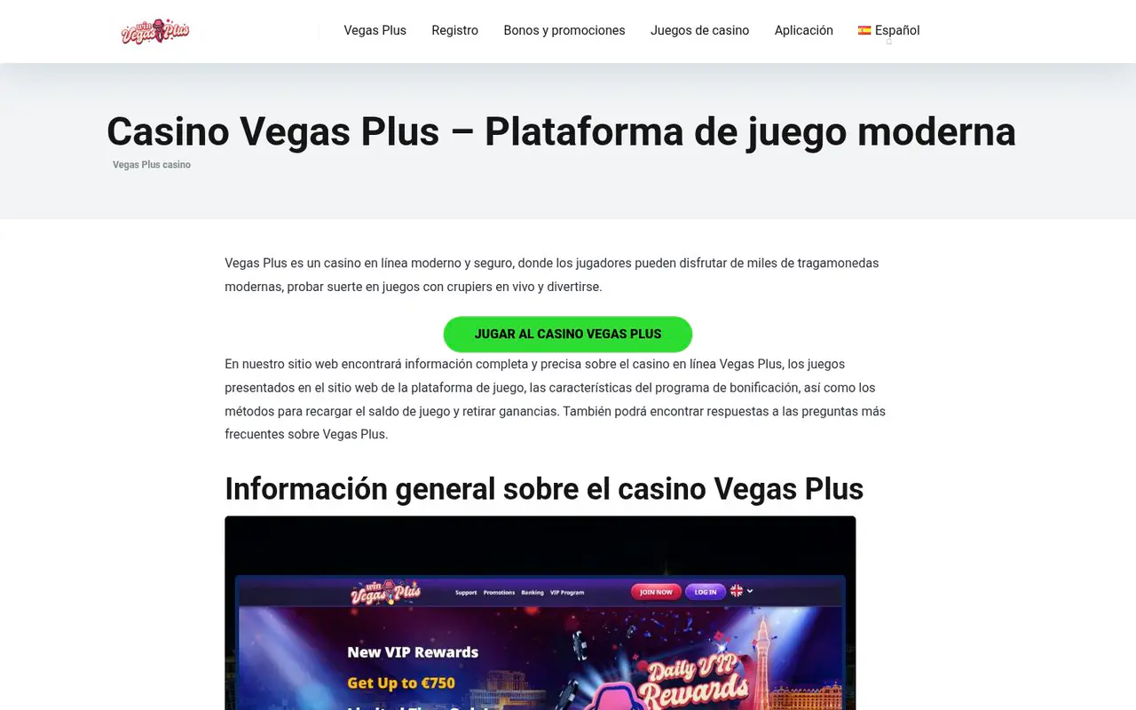 VegasPlus Casino homepage screenshot