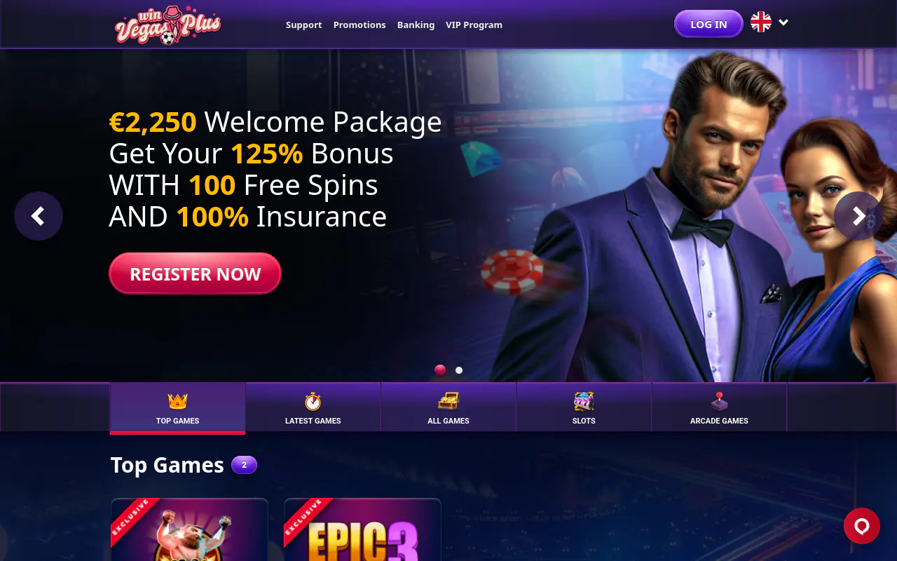 VegasPlus (.com legacy domain) homepage screenshot
