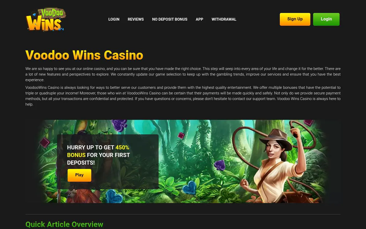 Voodoo Wins homepage screenshot