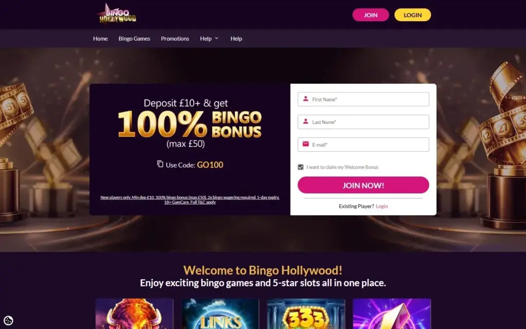 Bingo Hollywood homepage