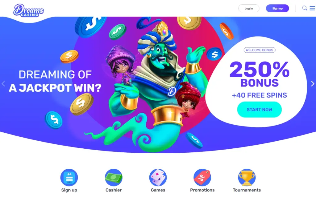Dreams Casino homepage