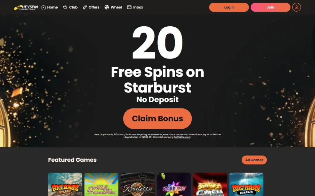 HeySpin homepage