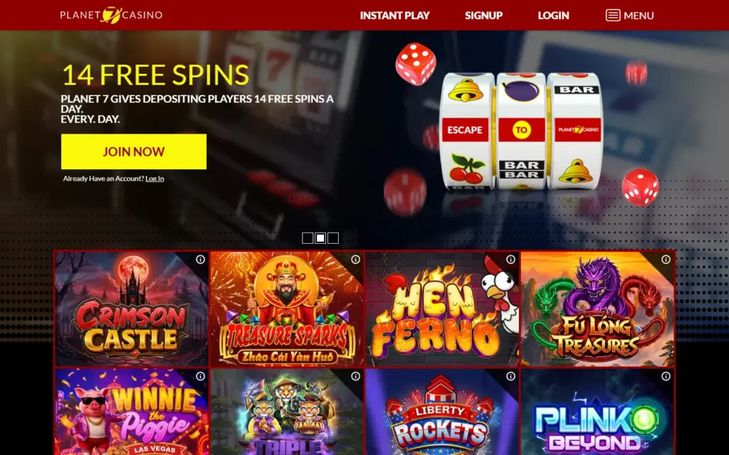 Planet 7 Casino homepage