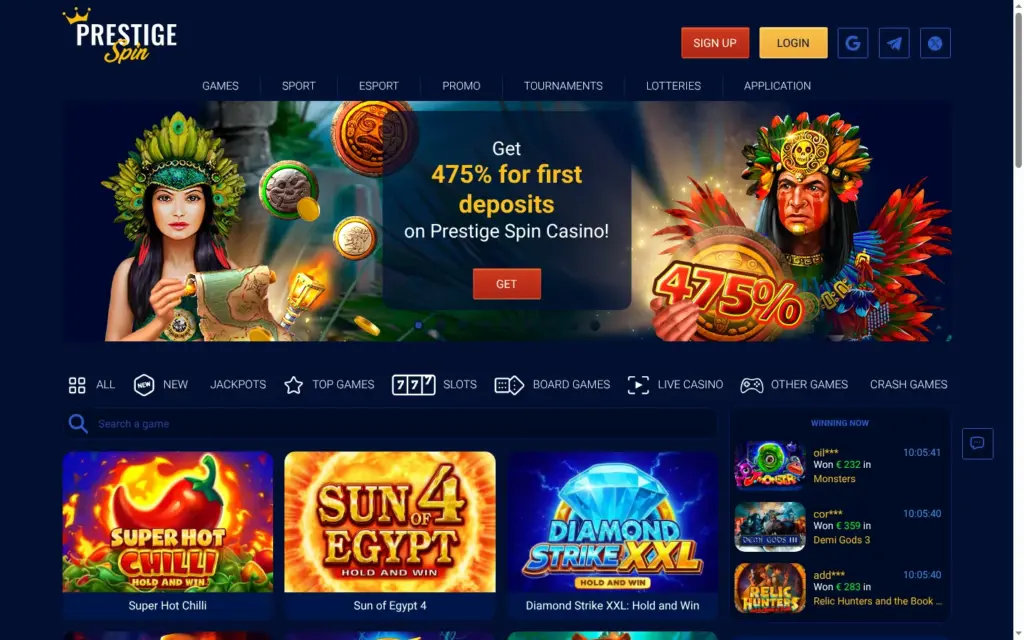 Prestige Spin homepage
