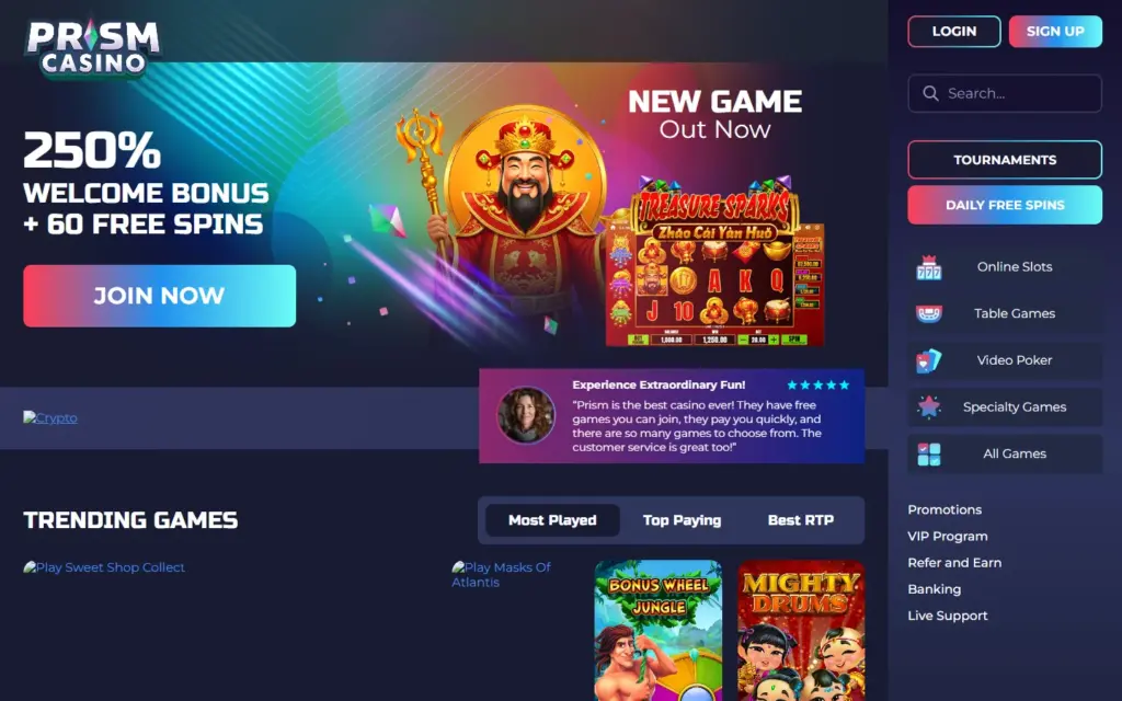 Prism Casino homepage