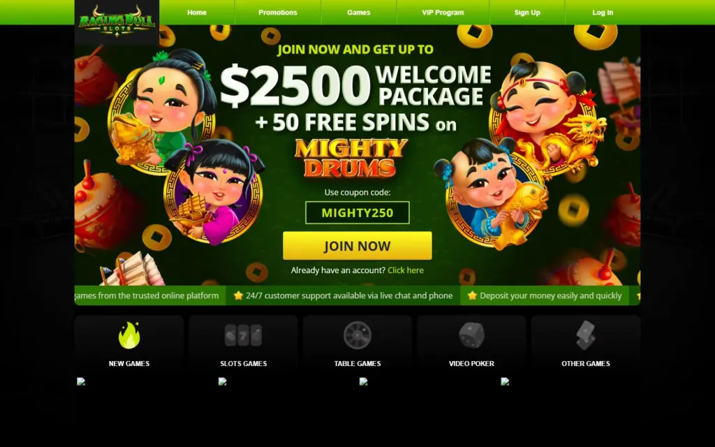 Raging Bull Slots homepage