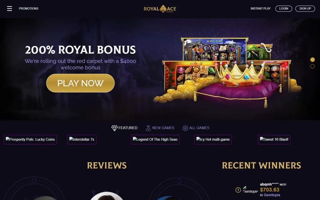 Royal Ace Casino homepage
