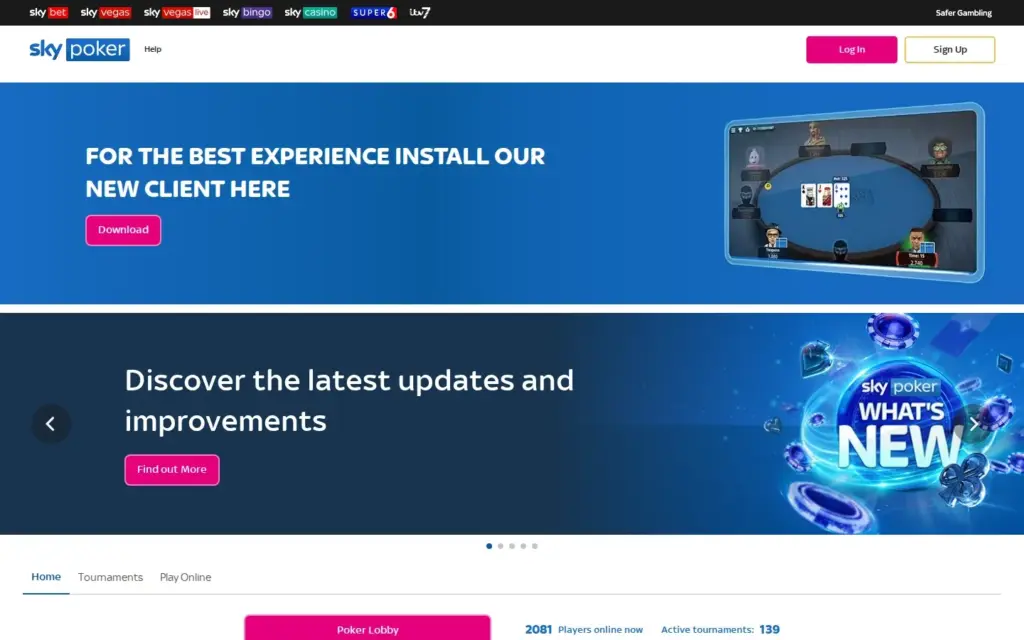Sky Poker homepage