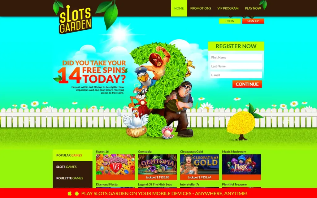 Slots Garden homepage