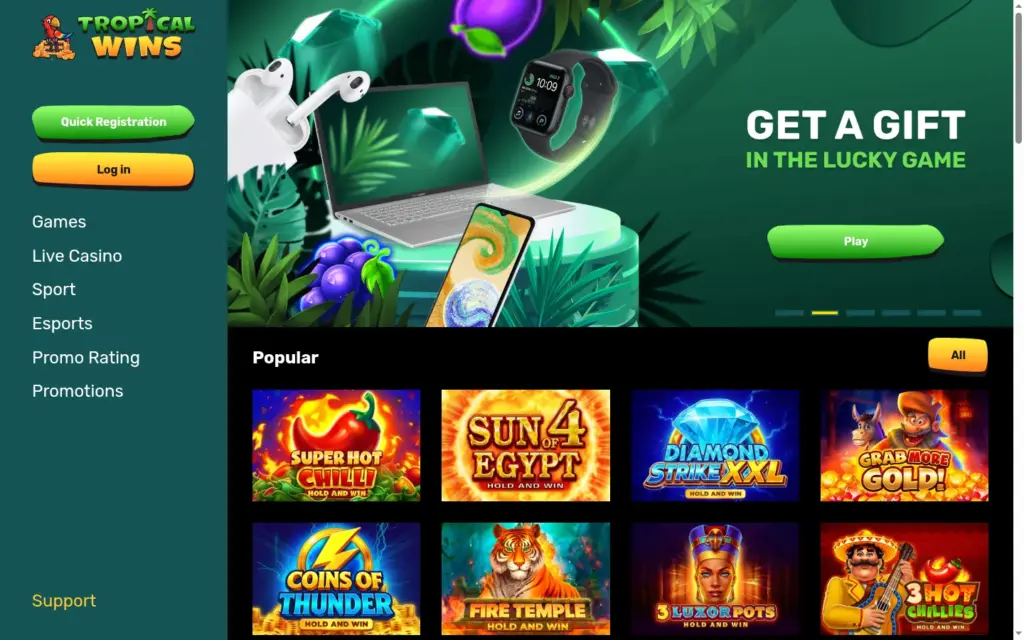 Tropical Wins homepage